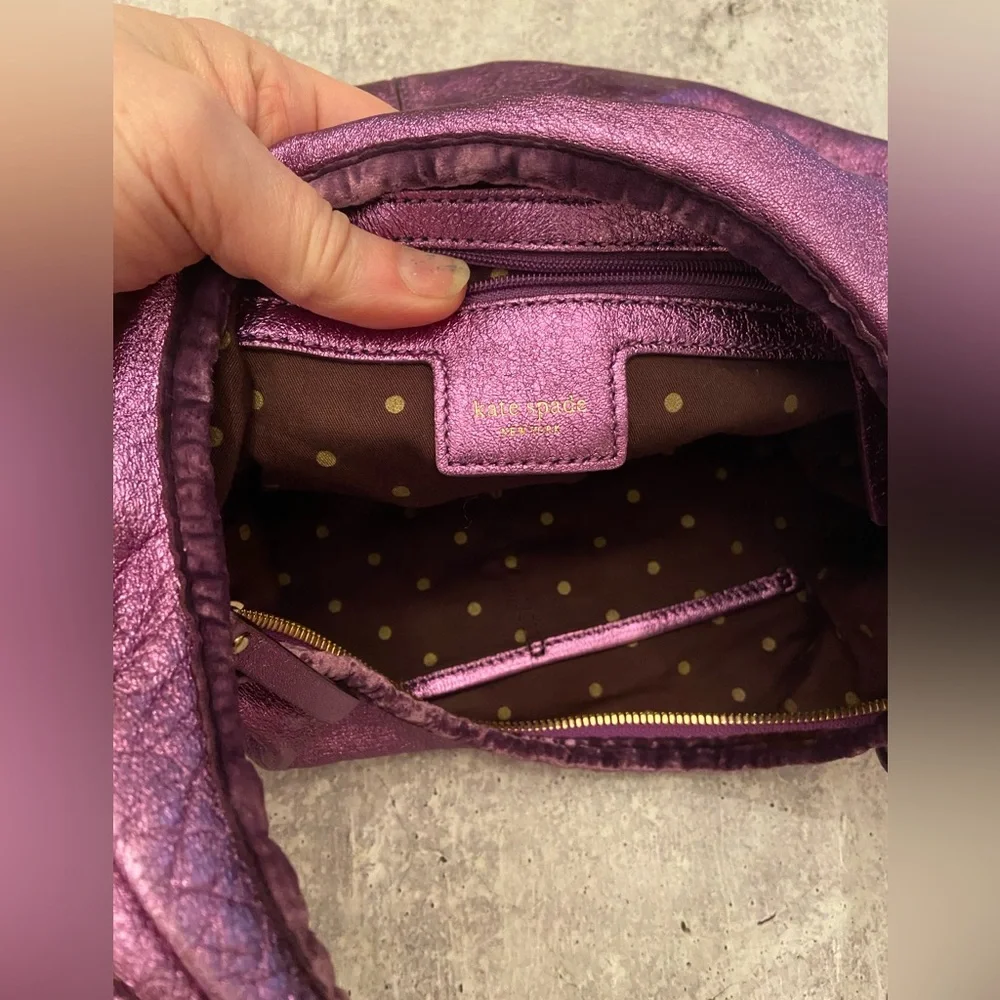 Vintage Authentic Rare Y2K Purple Metallic Leather Kate Spade Mini Hobo Bag